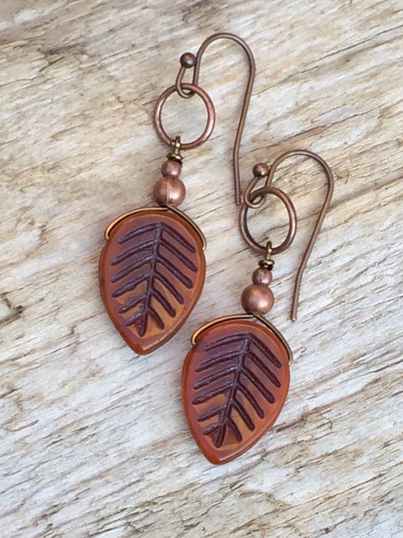 Orange Boho Earrings Leaf Earrings Orange Jewelry Boho Etsy