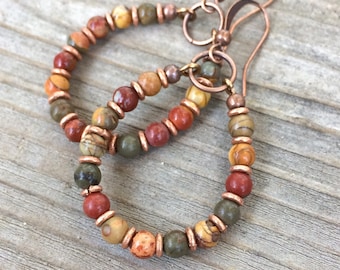 Bohemian Earrings - Bohemian Jewelry - Boho Hoop Earrings - Copper Jewelry - Copper Earrings - Colorful Earrings - Earthy Jewelry