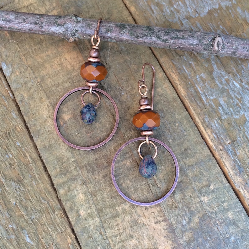 Burnt Orange Earrings Boho Dangle Earrings Copper Drop Etsy