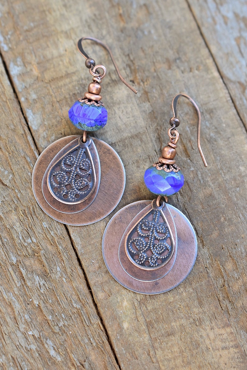 Boho Earrings Boho Dangle Earrings Copper Earrings Dangle Etsy