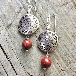 Pendientes de plata, joyas de plata, pendientes rojos, pendientes del suroeste, joyas rojas, pendientes colgantes de plata, pendientes colgantes de plata