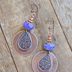 Boucles d'oreilles bohèmes, boucles d'oreilles pendantes bohèmes, boucles d'oreilles pendantes en cuivre, bijoux bohèmes, boucles d'oreilles bleues, bijoux bleus, cadeau pour elle image 6