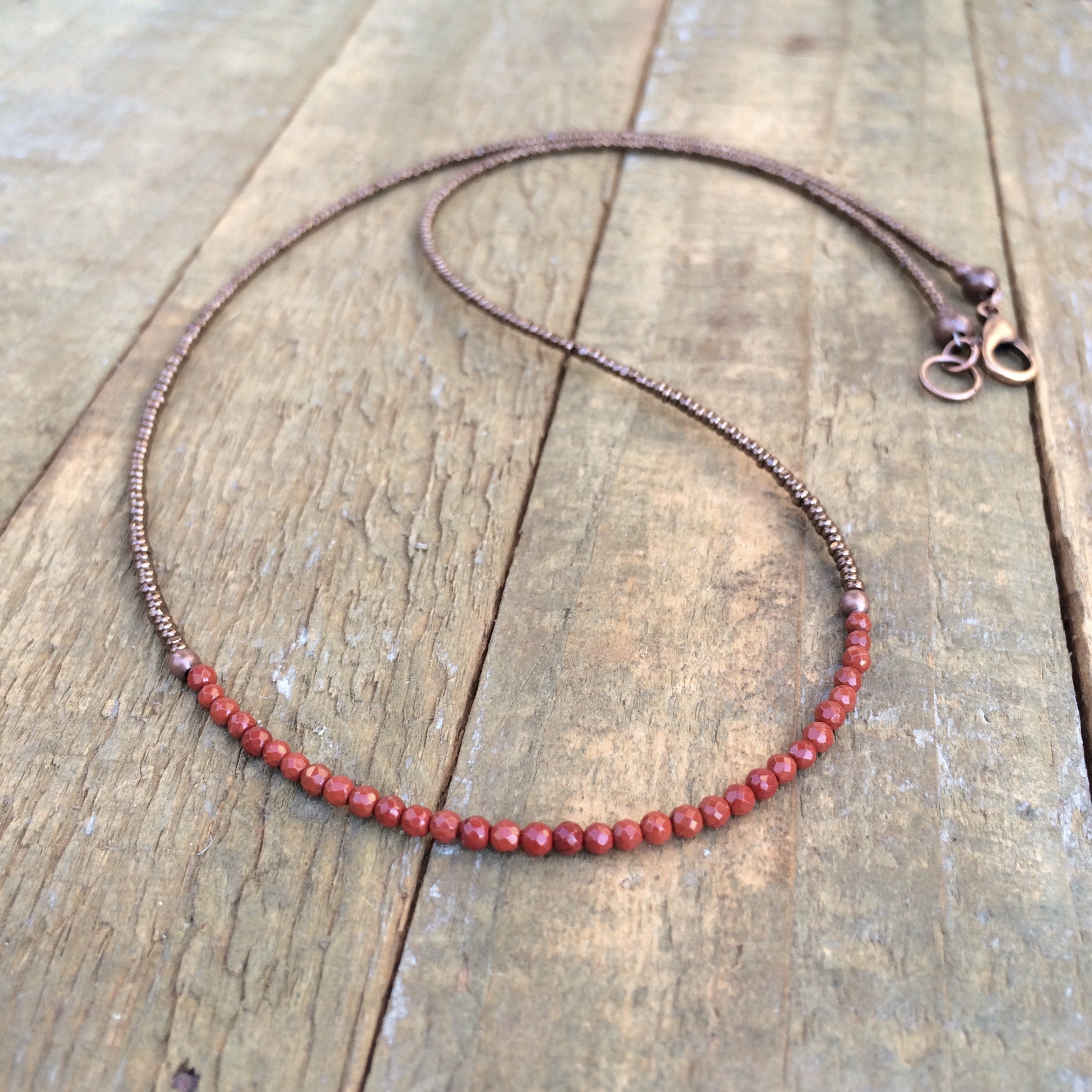 Tiny Red Jasper Stone Necklace Red 