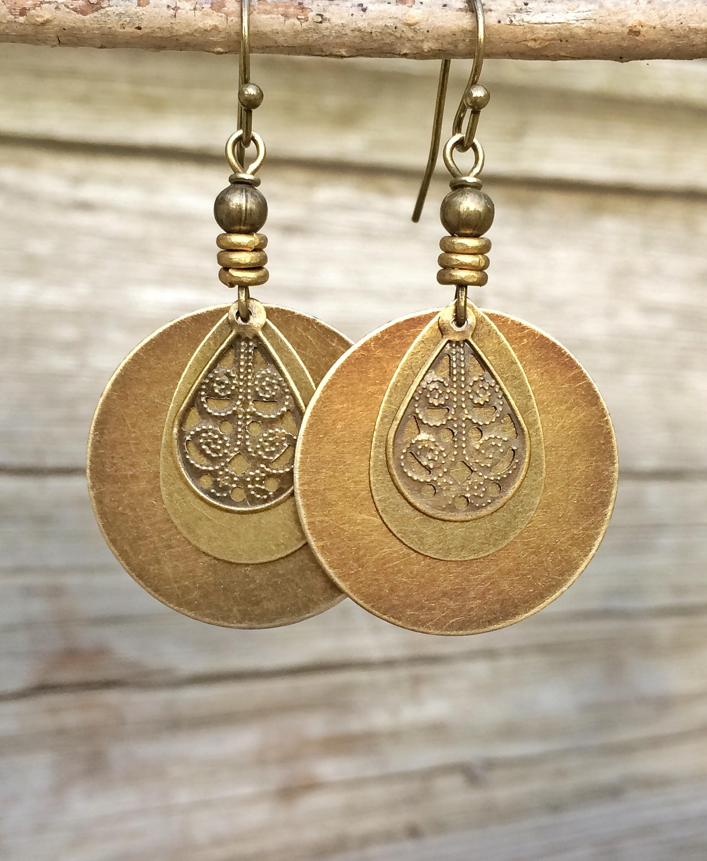 thumbnail image 2 of 18K Gold Plated Jade Cloisonne Drop Earrings - Bohemian Tassel Dangle 2 of 6
