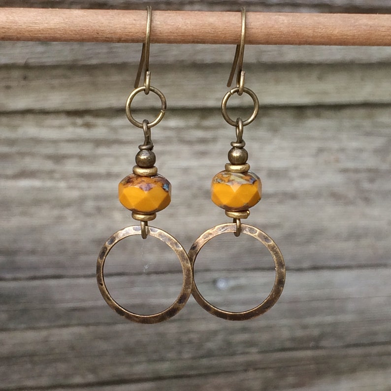 Brass Boho Earrings Mustard Yellow Earrings Yellow Dangle Etsy
