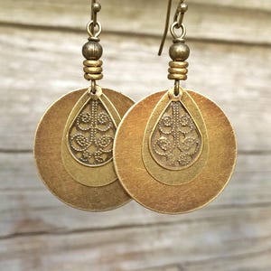 Bohemian Earrings - Dangle Boho Earrings - Brass Dangle Earrings - Boho Jewelry - Bohemian Jewelry - Ethnic Earrings - Ethnic Jewelry