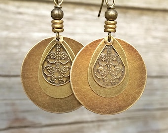 Bohemian Earrings - Dangle Boho Earrings - Brass Dangle Earrings - Boho Jewelry - Bohemian Jewelry - Ethnic Earrings - Ethnic Jewelry