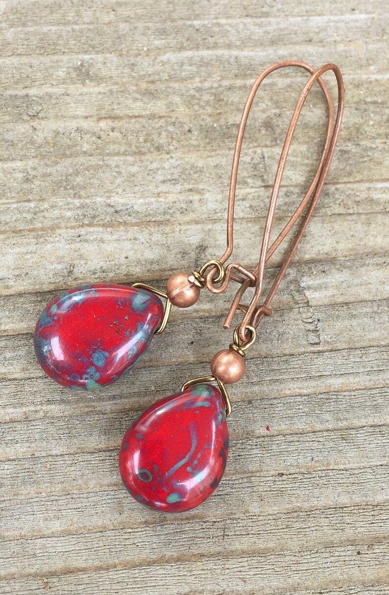 Long Drop Earrings Copper Long Earrings Colorful Drop Etsy