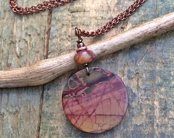 Red Creek Jasper Necklace, Jasper Pendant on Chain, Colorful Artsy Pendant, Copper Chain Necklace, OOAK Pendant, Jewelry Gift for Women