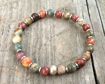 Bohemian Jewelry, Boho Colorful Jasper Bracelet, Boho Stretch Bracelet, Beaded Bracelet, Boho Jewelry, Colorful Jewelry, Stone Bracelet