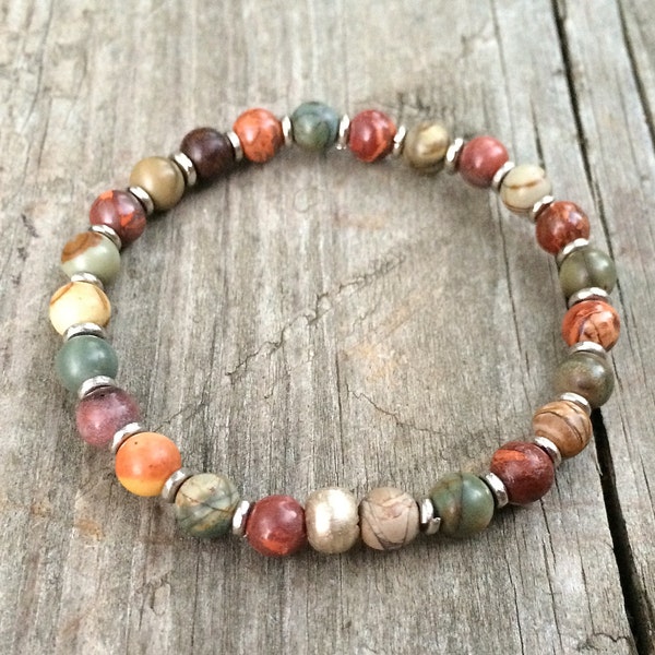 Bohemian Jewelry, Boho Colorful Jasper Bracelet, Boho Stretch Bracelet, Beaded Bracelet, Boho Jewelry, Colorful Jewelry, Stone Bracelet