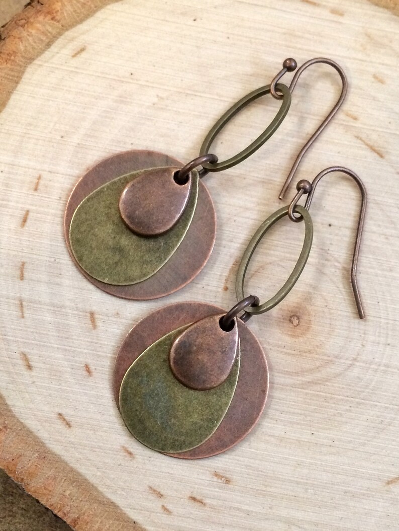 Copper Brass Dangle Earrings Geometric Copper Earrings Mixed Etsy