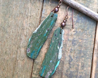 Peruvian Blue Opal Earrings, Natural Stone Earrings, Copper and Stone Earring, Raw Slab Stone Earrings, Raw Opal Earrings, Raw Stone Jewelry