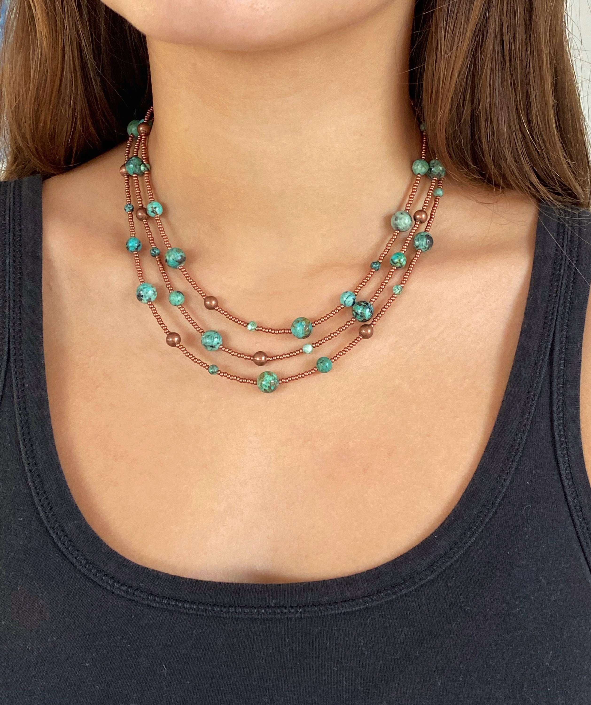 Details about   Multi-strands old looking rustic Africa turquoise nuggets necklace/ z188-w3 