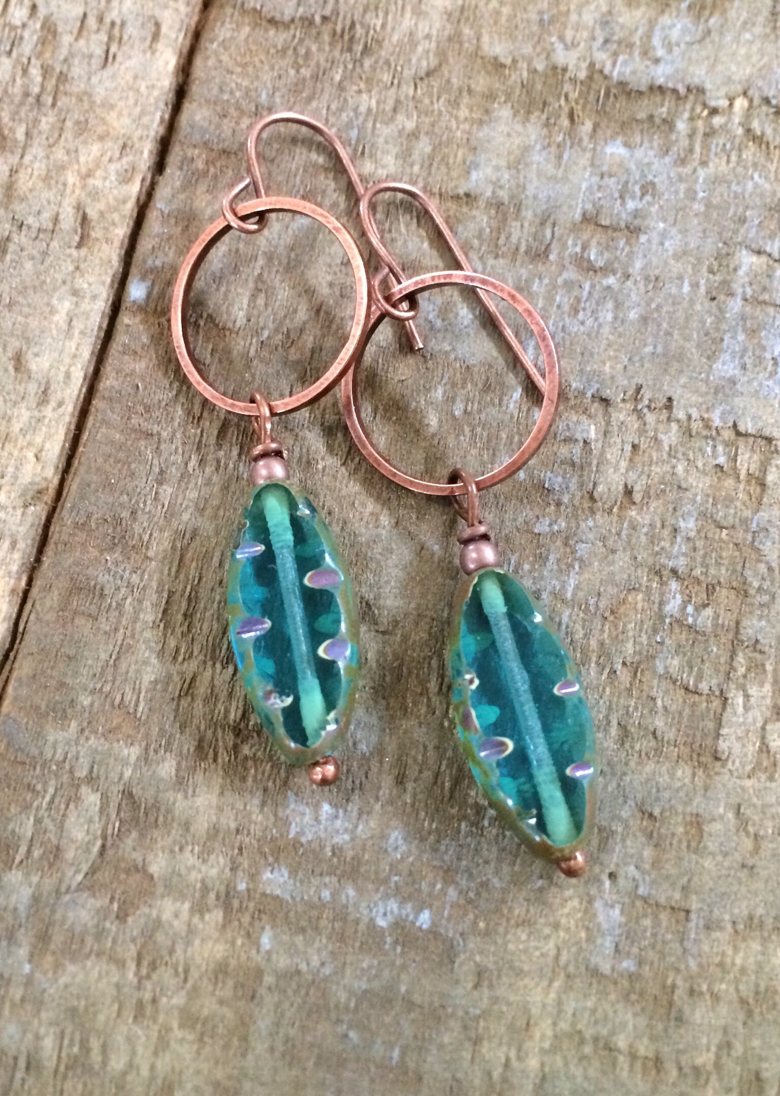 Copper Blue Glass Earrings Copper Anniversary Gift Copper Etsy