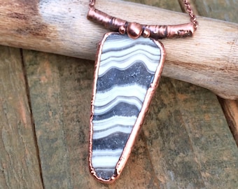 Zebra Jasper Black and White Pendant, Recycled Sustainable Copper Pendant Necklace