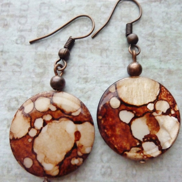 Mother of Pearl and Copper Earrings