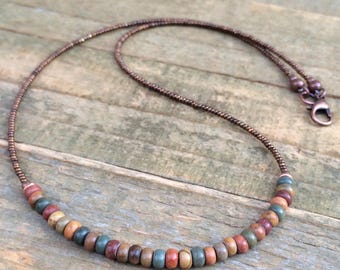 Red Creek Jasper Beaded Necklace, Matching Necklace Set, Stack Necklace, Beaded Jewelry, Jasper Choker, Bead Boho Jewelry, Gift for Her
