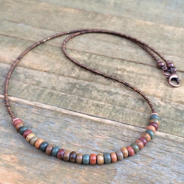 Collar de cuentas de jaspe Red Creek, conjunto de collar a juego, collar apilable, joyería de cuentas, gargantilla de jaspe, joyería boho de cuentas, regalo para ella