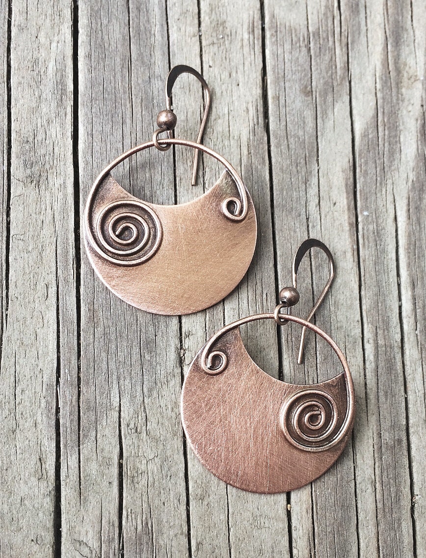Copper earrings copper jewelry spiral earrings geometric Etsy