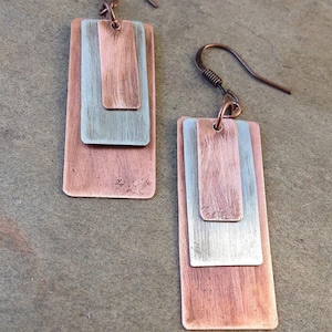 Geometric Earrings, Mixed Metal Earrings, Copper Earrings, Copper Silver Jewelry, Recycled Copper Earrings, Geometric Jewelry