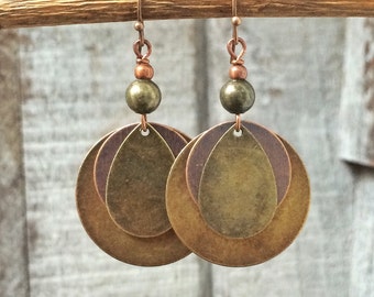 Mixed metal earrings, boho dangle earrings, geometric earrings, geometric jewelry, boho jewelry, bohemian earrings, mixed metal jewelry