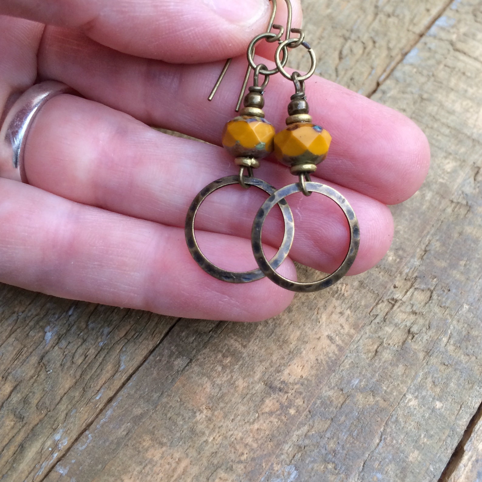 Brass Boho Earrings Mustard Yellow Earrings Yellow Dangle Etsy