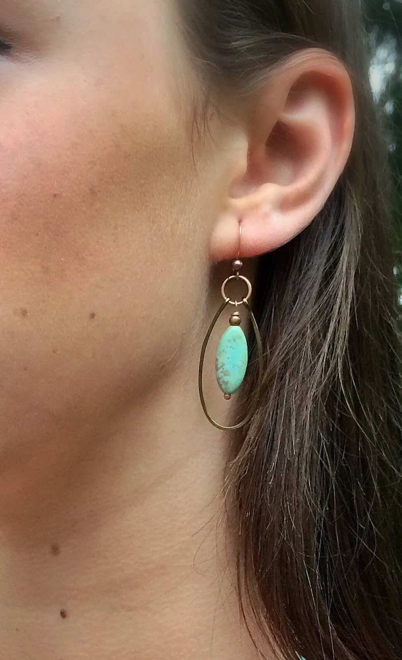 Turquoise Hoop Earrings, Copper Hoop Earrings, Green Turquoise Jewelry, Copper Jewelry, Copper Earrings, Boho Earrings, Boho Jewelry image 3