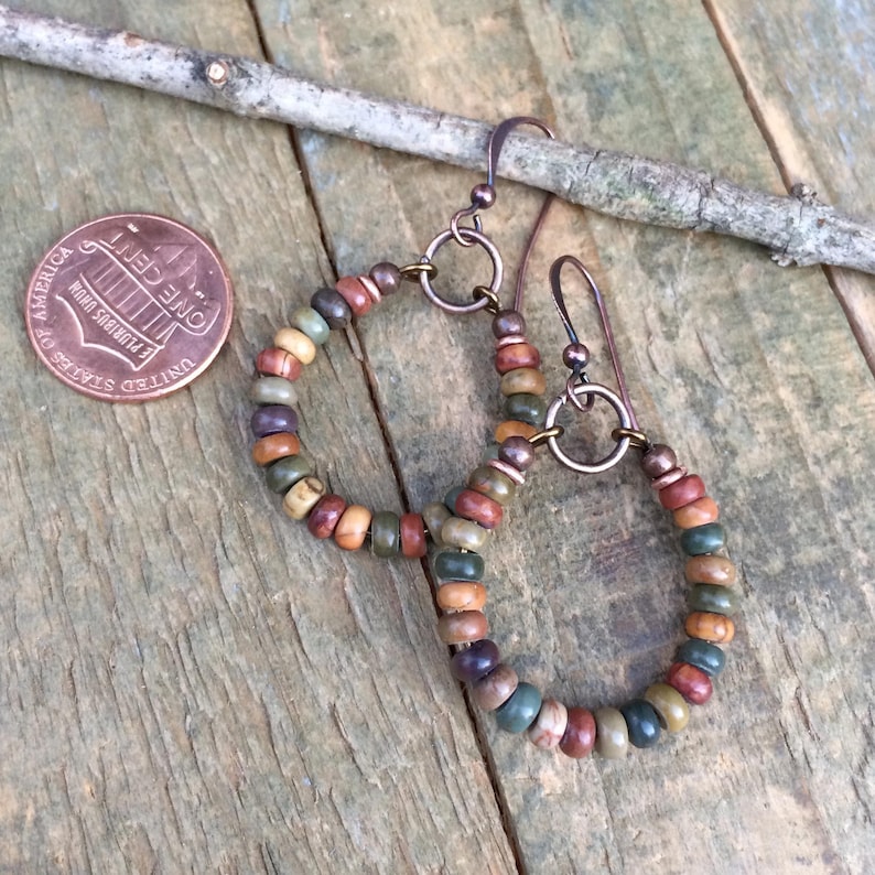 Bohemian Earrings, Jasper Boho Jewelry, Small Hoop Earrings, Copper Jewelry, Copper Earrings, Earthy Jewelry image 5