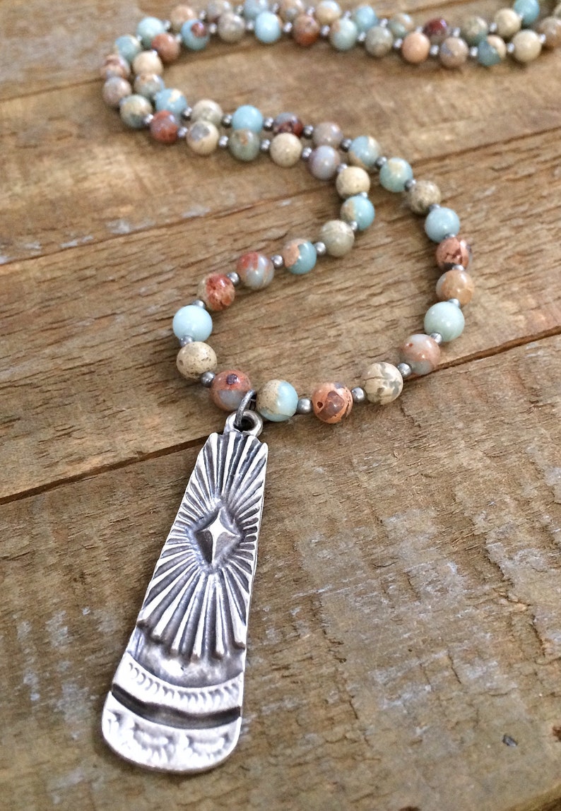 Long Stone Necklace Stone Bohemian Jewelry Silver Boho - Etsy