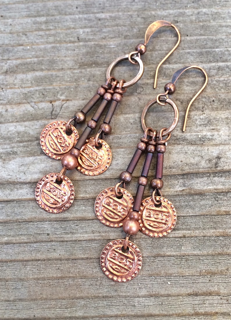 Copper Chandelier Earrings Bohemian Jewelry Gypsy Hippie Etsy