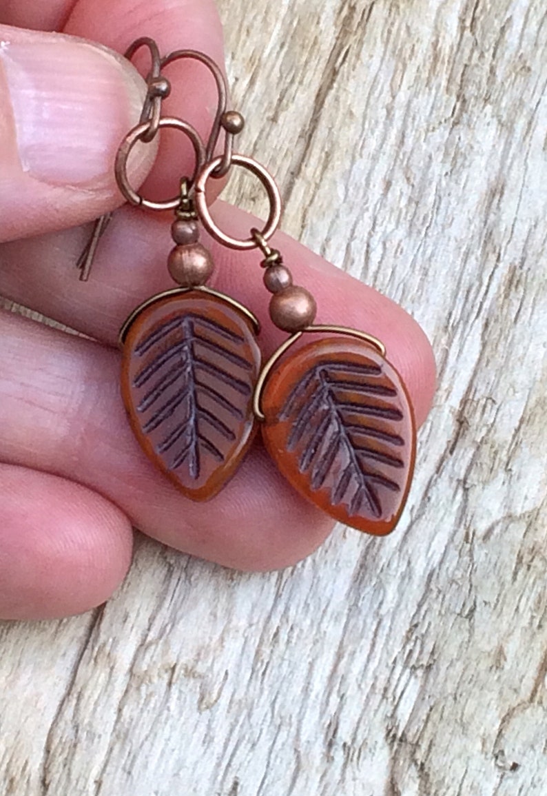 Orange Boho Earrings Leaf Earrings Orange Jewelry Boho Etsy