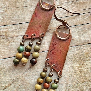 Boho Earrings - Copper Earrings - Recycled Jewelry - Natural Stone Earrings - Geometric Earrings - Natural Stone Jewelry - Unique Gift Idea