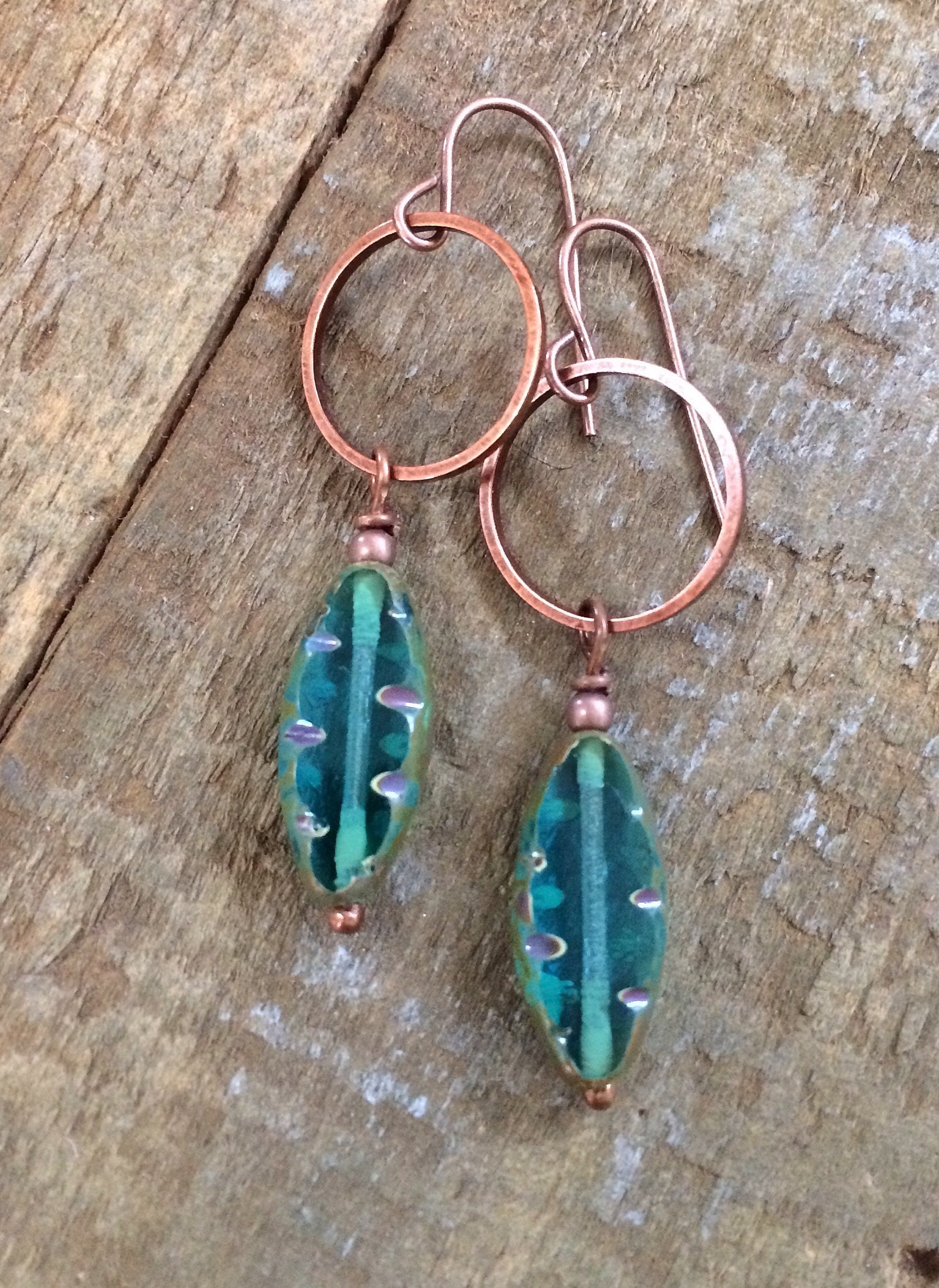 Copper Blue Glass Earrings Copper Anniversary Gift Copper Etsy
