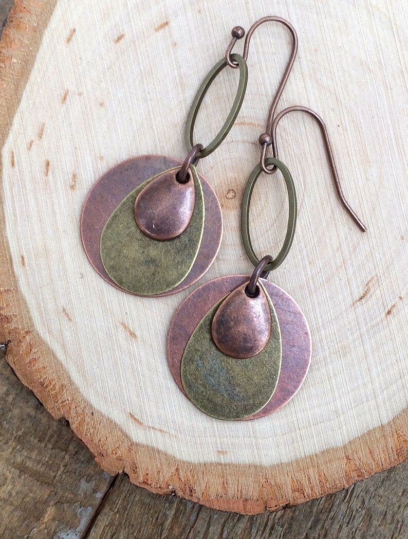 Copper Brass Dangle Earrings Geometric Copper Earrings Mixed Etsy