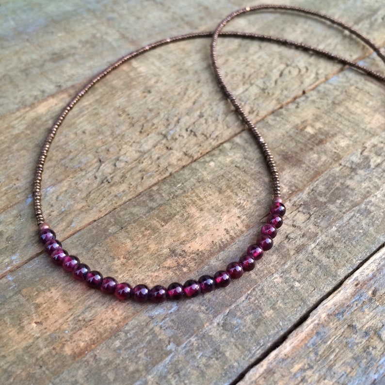 Minimalist Garnet Necklace, Layering Necklace, Holiday Gift for Her, Garnet Choker Necklace, January Birthstone Jewelry, Beaded Necklace image 2