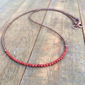 Tiny Red Jasper Stone Necklace, Red Jasper Layering Necklace, Minimalist Necklace, Festive Holiday Jewelry, Beaded Necklace, Holiday Gift