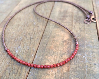 Tiny Red Jasper Stone Necklace, Red Jasper Layering Necklace, Minimalist Necklace, Festive Holiday Jewelry, Beaded Necklace, Holiday Gift