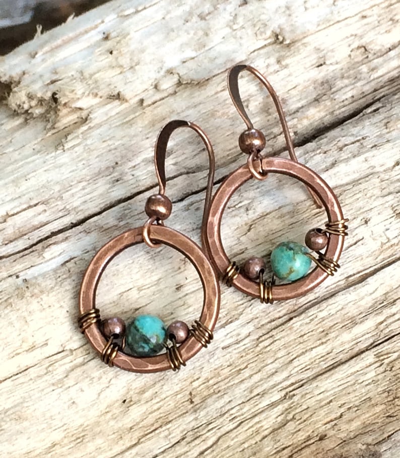 Copper & Turquoise Earrings Small Turquoise Earrings Copper Etsy