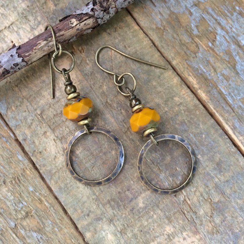 Brass Boho Earrings Mustard Yellow Earrings Yellow Dangle Etsy UK