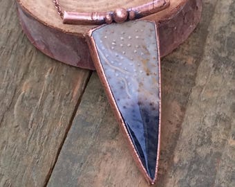 Petrified Palm Wood and Copper Pendant with Chain, Unique Recycled Copper Pendant, Unique Gift for Her