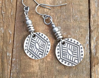 Silber Tribal Ohrringe, ethnischer Silberschmuck, geometrische Ohrringe, Boho Ohrringe