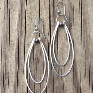 Silver Hoop Earrings, Silver Jewelry, Hoop Earrings, Hammered Silver Earrings, Dangle Hoop Earrings, Silver Jewelry