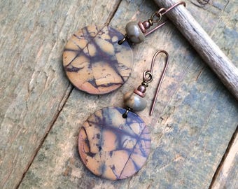 Artsy Boho Jasper and Copper Dangle Earrings, Earthy Autumn Jewelry