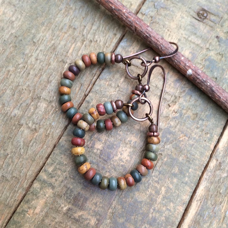 Bohemian Earrings, Jasper Boho Jewelry, Small Hoop Earrings, Copper Jewelry, Copper Earrings, Earthy Jewelry image 6