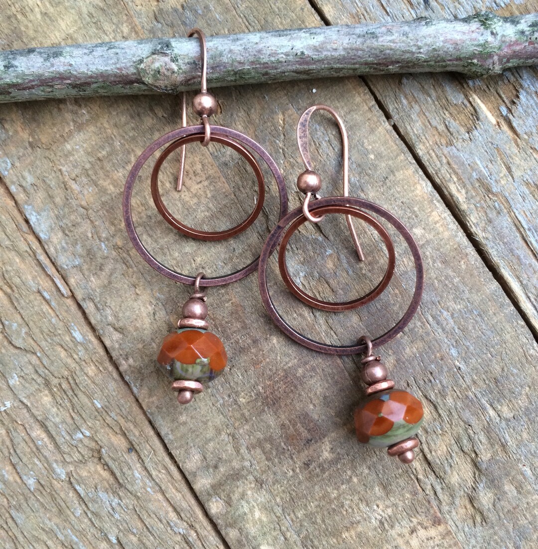 Burnt Orange Earrings, Burnt Orange Jewelry, Copper Dangle Earrings