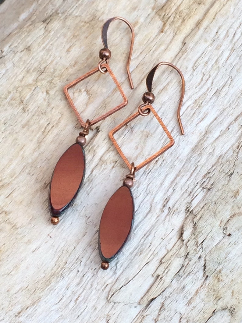 Burnt Orange Dangle Earrings Geometric Copper Jewelry - Etsy
