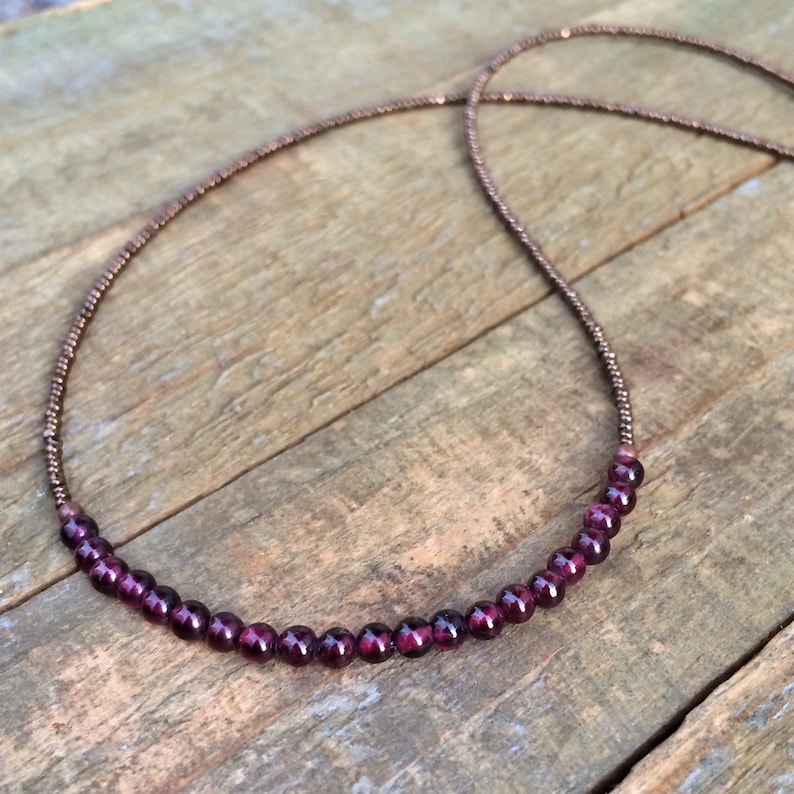 Minimalist Garnet Necklace, Layering Necklace, Holiday Gift for Her, Garnet Choker Necklace, January Birthstone Jewelry, Beaded Necklace image 1