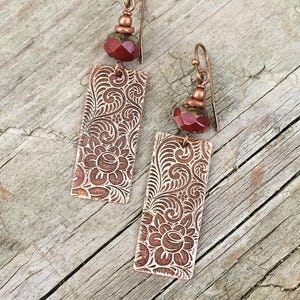 Etched Copper Earrings, Copper Jewelry Earrings, Floral Jewelry Earrings, Nature Jewelry, Copper Dangle Earrings