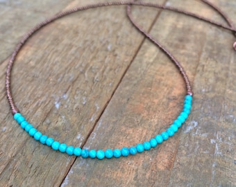 Tiny Turquoise Necklace, Turquoise Layering Necklace, Minimalist Turquoise Necklace, Southwestern Jewelry, Tiny Beaded Necklace